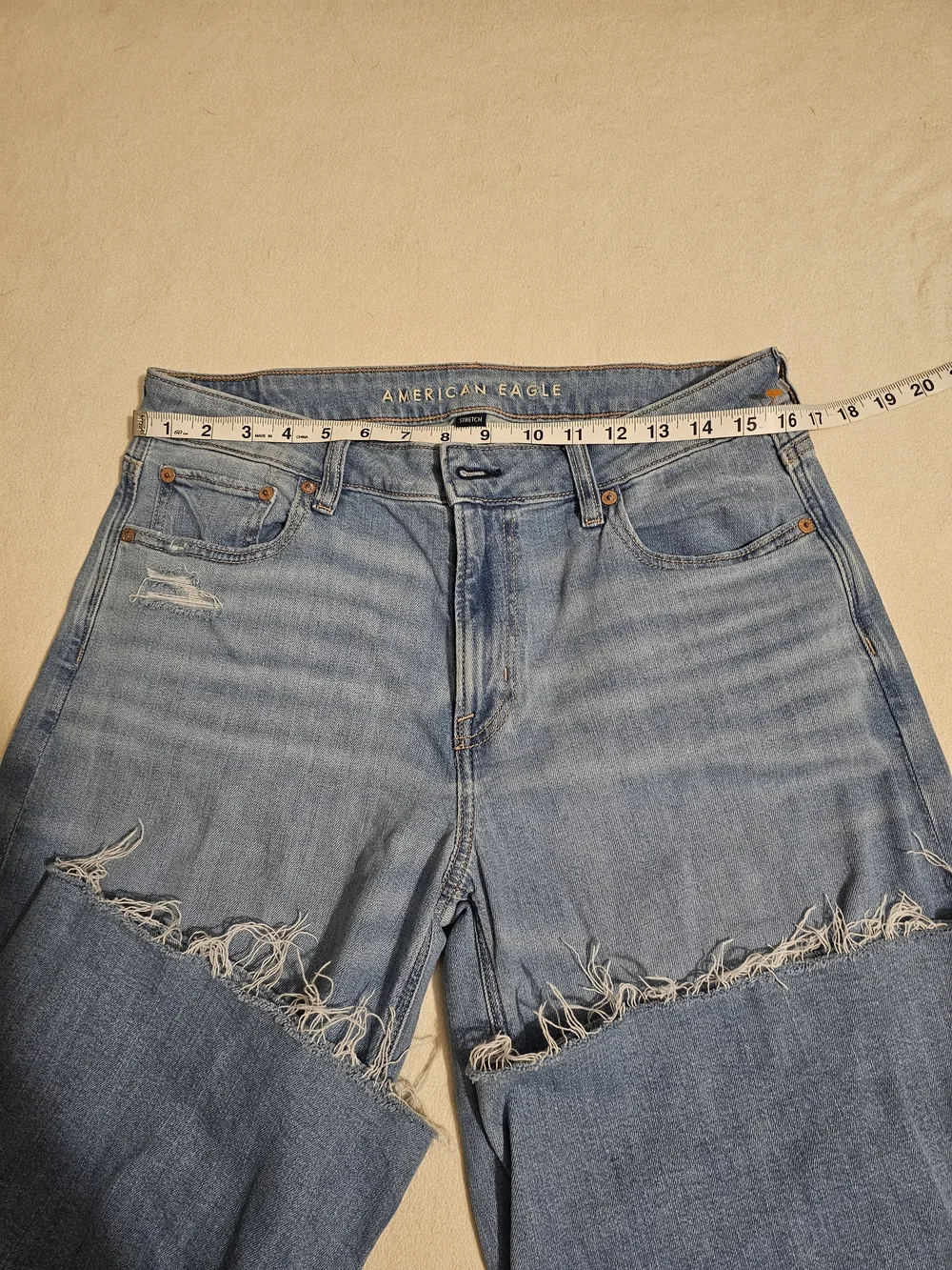 AMERICAN EAGLE Wms Baggy Wide-Leg Low-Rise Stretch Jeans Light Blue Sz 8 Regular